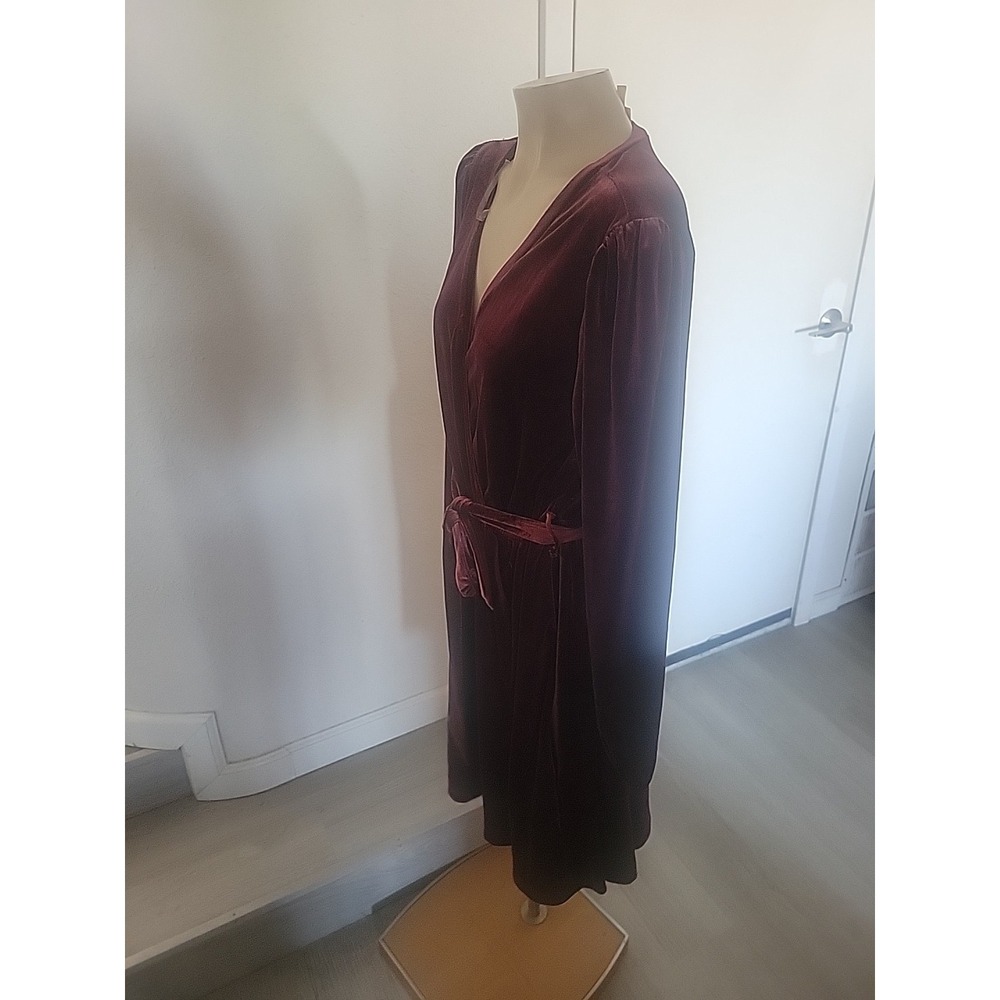 Velvet Burgundy Wrap Dress Long Sleeve Party Elegant Belted Mini gothic emo sexy - Picture 2 of 10